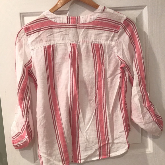 Striped V Neck Linen Blouse - Picture 4 of 4